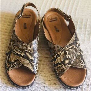 Size 9M/ Snake Skin, Clark’s Sandals